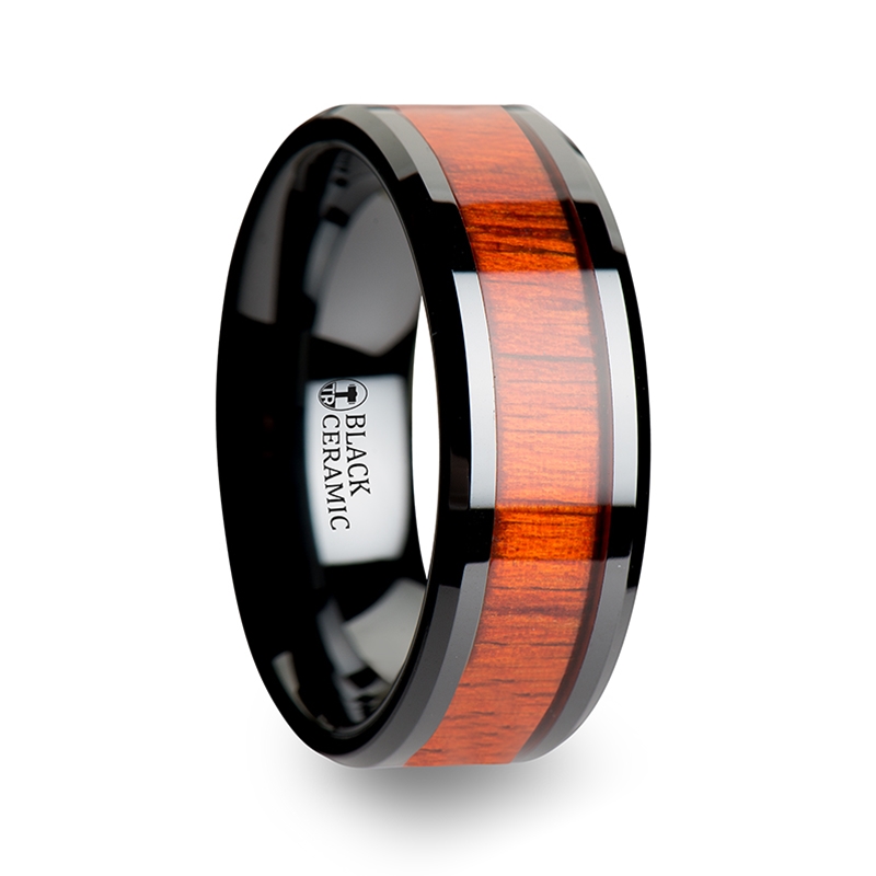 Mens Tungsten Carbide Ring Wood Inlay Beveled edge Wedding Band Ring Size 6-8
