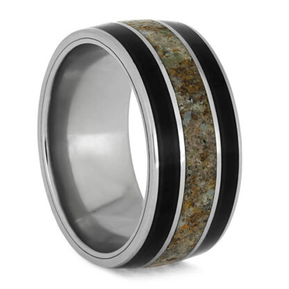 10 mm African Black Wood and Dinosaur Bone Inlay in Titanium #3265