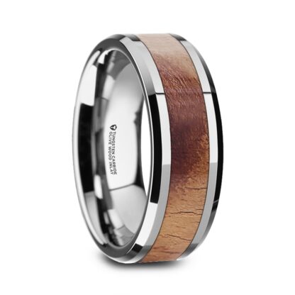 8 mm Olive Wood Inlay Beveled Edges in Tungsten Model #5007