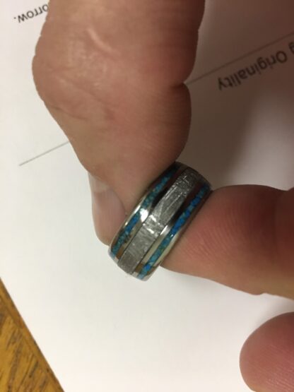 9 mm Meteorite Inlay & Turquoise in Titanium Model #8090 - Image 2