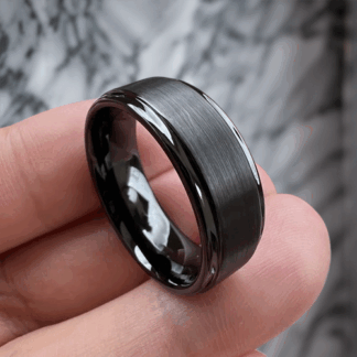8 mm Black Tungsten Carbide Sizing Ring with Step Edges Model #S1005