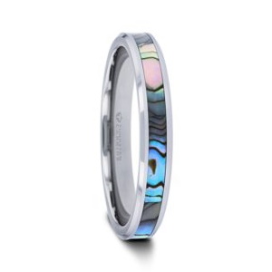 June Birthstone Ring with Mother of Pearl & Beveled Edges in Tungsten Model #6025
