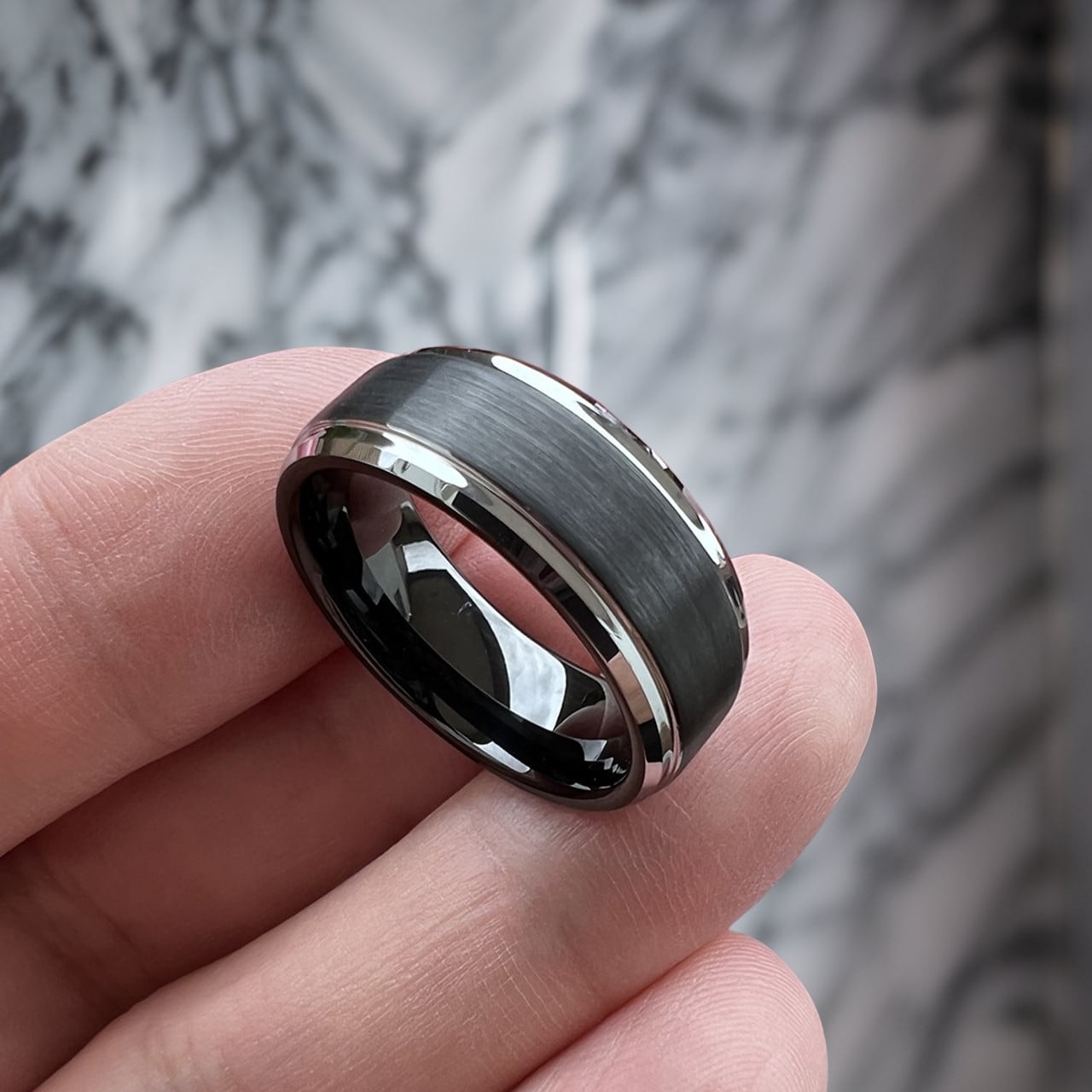 9 mm Black Tungsten with Silver Beveled Edges Model #1051 - Simply